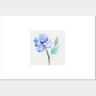 Blue Watercolor Flower Posters and Art